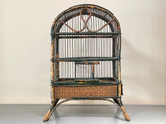 Vintage Bentwood Woven Rattan Birdcage