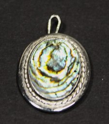 Fine Sterling Silver And Abalone Oval Pendant Marked