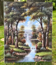 Waterfall In A Forest ~ Signed Scott & Taylor ~ Oil On Canvas