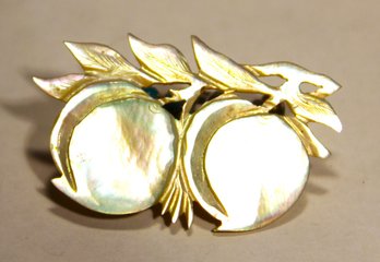 Vintage Carved Mother Of Pearl Peaches Chinese Brooch