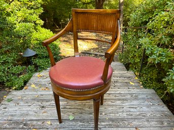 Wood And Leather Swivel Seat Chair