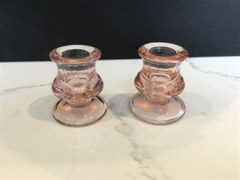 Pink Depression Glass Candle Sticks