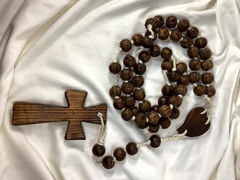 Vintage Large Hand Carved Rosary With Wood Beads From One Of The Old Catholic Missions In California