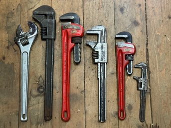 Group Of 6 Large Plumbers Wrenches