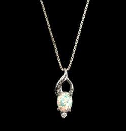 Vintage Italian Sterling Silver Chain With Ornate Opal Pendant Necklace