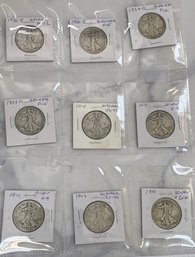 Nine Walking Liberty Coins