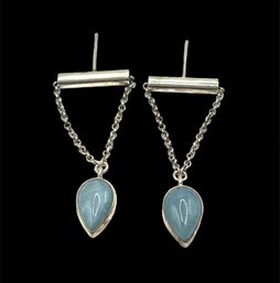 Vintage Sterling Silver Light Blue Agate Stone Earrings