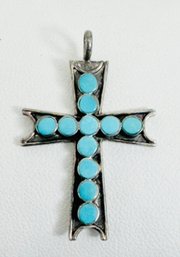 VINTAGE STERLING SILVER TURQUOISE CROSS PENDANT