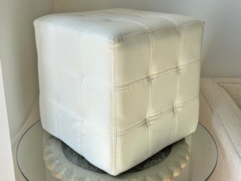 A Modern Ottoman In White Leather By Sunpan Furniture