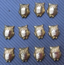 11 OWL PUSH PINS: Gold Tone Metal, 5/8 Inches Tall, Tacks