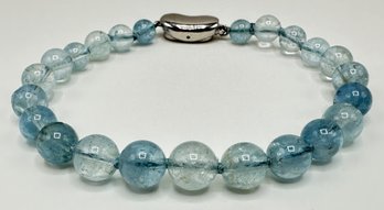 Aquamarine Bead Bracelet, 7 Inches, With Sterling Silver Clasp