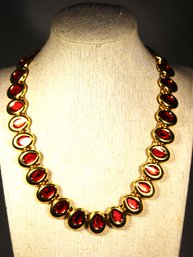 Contemporary Gold Tone Red Enamel Necklace