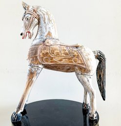 A Large Vintage Carved Wood Chinese Horse