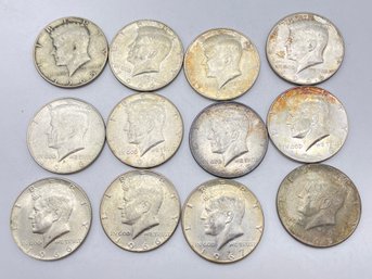 1965-1968 , 12 Kennedy 40 Silver Half Dollars. (HD10)