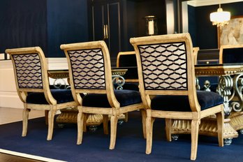 Set Of 8 Scroll Dining Chairs With Midnight Navy Blue Velvet Uph
