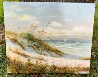 Beach Scene Painting ~ Signed R. Scott ~ Oil On Canvas