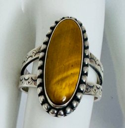 SOUTHWESTERN DESIGNER CAROLYN POLLACK STERLING SILVER TIGER EYE STAMPED OVAL RING