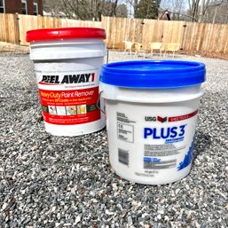 A 5 Gallon Bucket Of Peel Away Paint Stripper And 4.5 Gallons Of Joint Compound