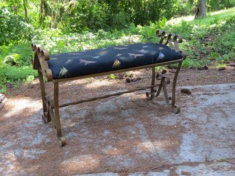 Wrought Iron & Black Fabric Butterfly Bench