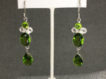 Wonderful Brand New 925 / Sterling Silver And Peridot Drop Earrings - Very Pretty - Unused Never Worn