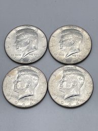 1964, Four Kennedy Silver Half Dollars From A Roll. Very Nice Condition.(HD11)