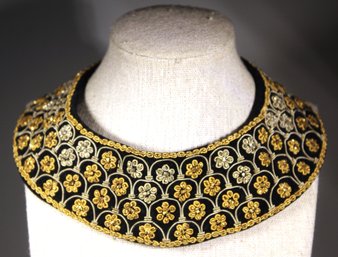 Middle Eastern Velvet Gold And Silver Thread Collar Vintage