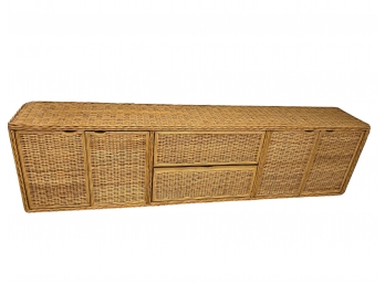 Custom Made Large Wicker Sideboard Storage Table -  90 X 15 X 25.5