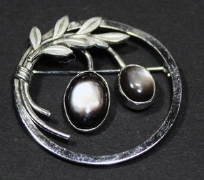 Signed Van Dell Sterling Silver Circular Brooch Having Semiprecious Stones