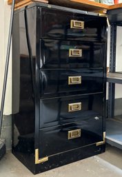 A Petit Metal Chest Of Drawers With Brass Campaign Style Hardware