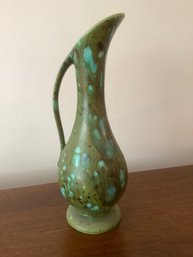 Mid Century Pottery  Signed BK Green Pitcher