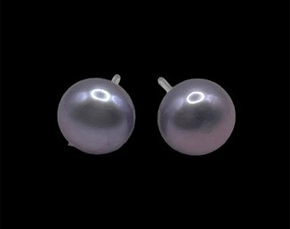 Vintage Sterling Silver Gray Purple Pearl Style Stud Earrings