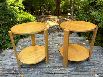 Pair Of Mid Century Blond Wood Side Tables