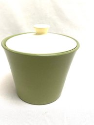 Vintage Majolica Sage Green Sugar Bowl W/ White Lid
