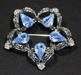 Fine Vintage Sterling Silver Star Formed Brooch Having Light Blue Glass Stones Over 2'