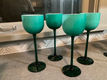 Carlo Moretti Cased Glass Teal Wine Glasses