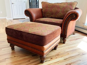 A Rolled Arm Chair In Tapestry And Leather By Broyhill Furniture