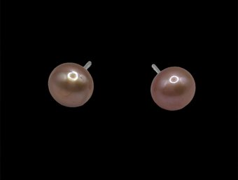 Vintage Sterling Silver Milk Chocolate Pearl Style Stud Earrings