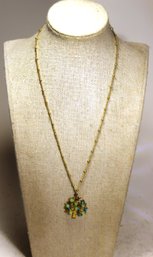 Sadie Green Gold Tone Necklace Chain W 'tree' Formed Pendant