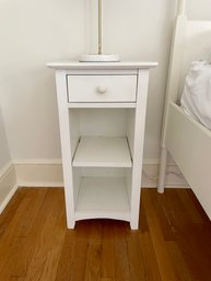 Small White Nightstand With Two Shelves & Single Drawer