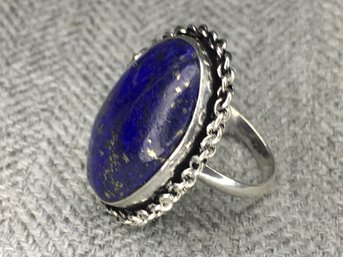 Lovely Sterling Silver / 925 Cocktail Ring With Lapis Lazuli - Very Pretty Ring - Brand New Never Worn