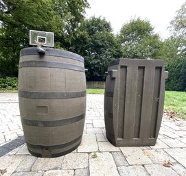 A Pair Of Plastic Rain Barrels