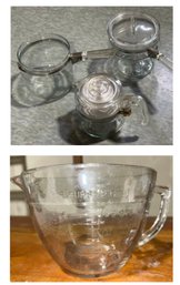 Vintage Pyrex Double Boiler And Old Time Glass Coffee Pot And Large Measuring Cup