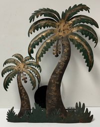 Tropical Large Metal Wall Art Or Table Decor - Palm Trees - Candle Holder - Porch Patio - 23 H X 17 X 6 Inches