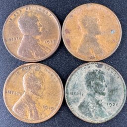 Lot Of 4 Wheat Pennies 1917, 1918, 1919, 1920