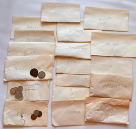 International Currency: 18 Envelopes Each With A Few Coins