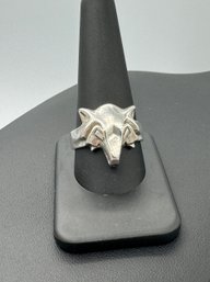 Interesting & Modernistic Sterling Silver Fox Ring Signed
