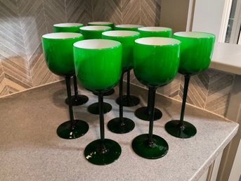 Carlo Moretti Cased Glass Green Wine Glasses