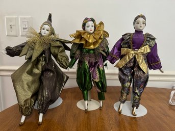 3 Porcelain Clowns With Stands