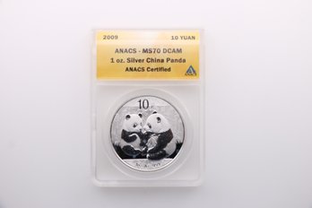 2009 10 Yuan Anacs Ms70 Dcam Deep Cameo Silver .999 Chinese 1 Ounce Panda Coin