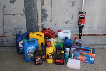 Mixed Garage Lot With Coolant, Brake & Transmission Fluid, Oil, New Libman Mop Plus More